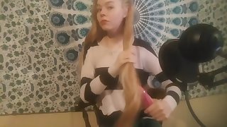 blond teen asmr hair brushing her 3ft of hair